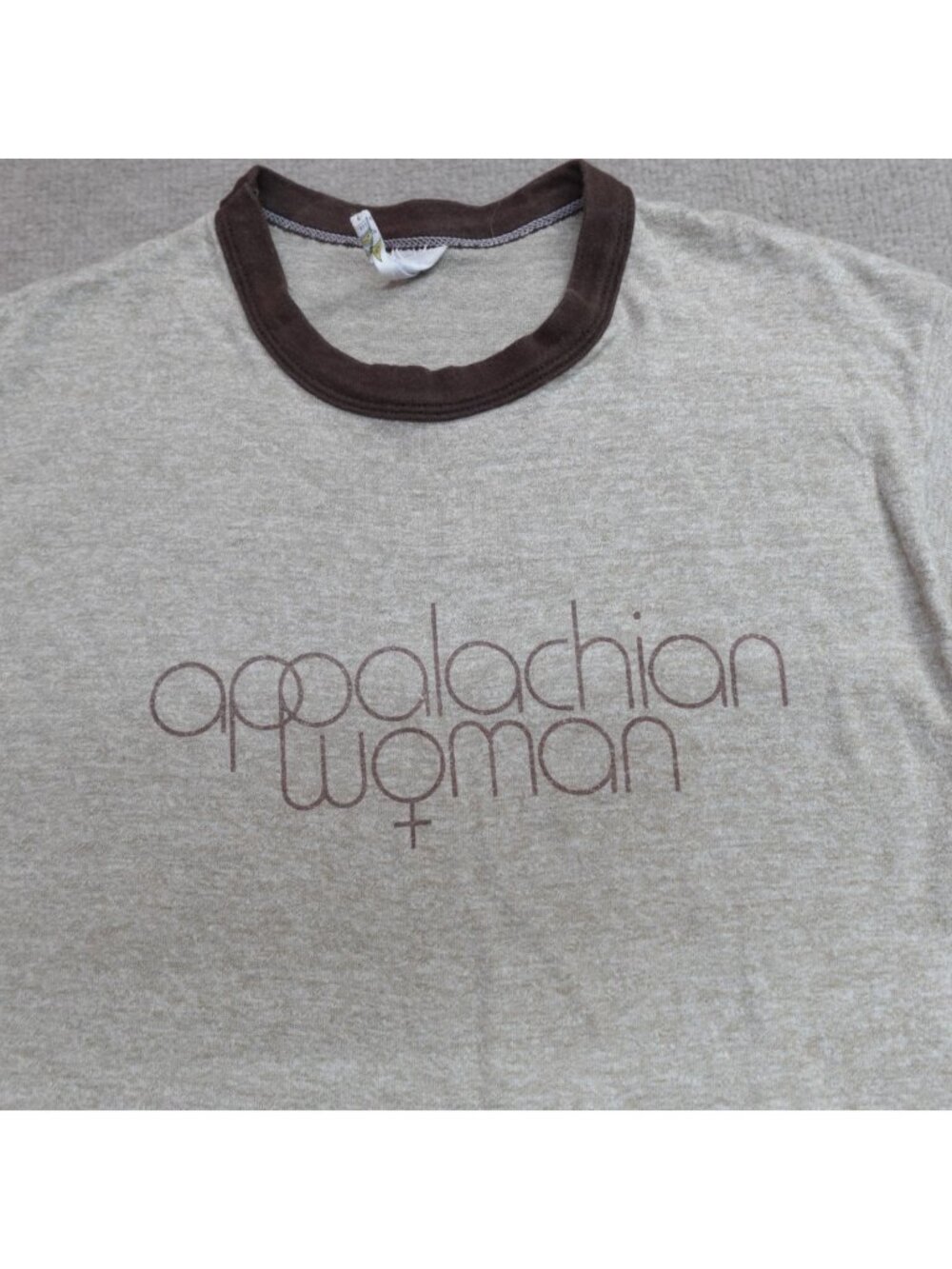 Vintage Shirt Womens Shirt XL Beige Heather Ringer Appalachian Woman